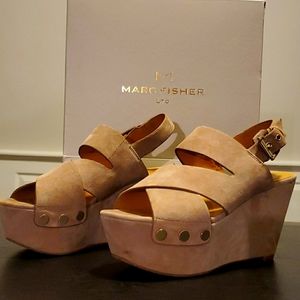 Marc Fishers natural suede Bianka wedges